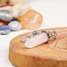 Pembe Kuvars Doğal Taş Kolye Renkli
