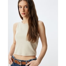 Koton Basic Crop Atlet Bisiklet Yaka Fitilli Pamuklu Slim Fit Bej 4sak10947ek Ekru