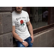 Erkek Bisiklet Yaka Baskılı Oversize T-shirt - Beyaz Çok Renkli