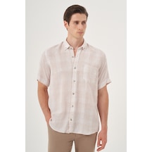 Morven Erkek Bej Keten Trend Regular Fit Düğmeli Yaka Kısa Kol Gömlek 25ys004023653 Bej Bej