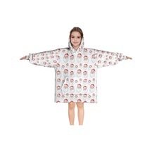 Noel Temalı 6-13 Yaş Çocuk Giyilebilir Battaniye Hoodie, Kalın Peluş, Büyük Boy-a162 Krem - Pembe