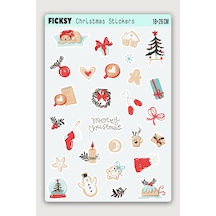 Sevimli Yavru Kedi Yılbaşı Yeni Yıl Temalı Sticker Seti - 28 Adet Etiket Çıkartma Diğer