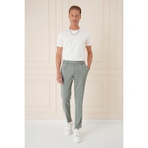 Efor Comfort Fit Çift Pileli Dokulu Esnek Pamuk Yeşil Pantolon P 1158 Yeşil