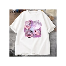 Tarzsokak Üç Moo Deng Ay Tshirt Erkekler Kadınlar Fuuny Karikatür Sevimli Moodeng T-shirt Pamuk Kısa Ko 2962 Beyaz