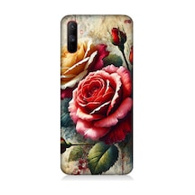 Realme C3 Uyumlu Kırmızı Sarı Gül Tutkusu Desenli Silikon Kılıf Çok Renkli