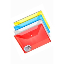 A4 Çıtçıtlı Sarı - Mavi - Sarı - Beyaz Şeffaf Renkli Zarf Dosya 4