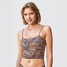 7019 Kadın İp Askılı Leopar Desenli Krop Atlet SOMON
