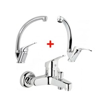 Mix Banyo Bataryası Lavabo - Evye 3 Lü Avantajlı Set Açık Ahşap