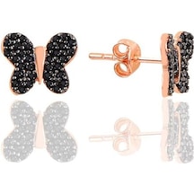 Gümüş Rose Siyah Taşlı Kelebek Küpe N11.47696