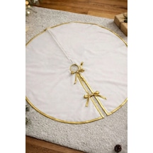 Çam Ağacı Etek Örtüsü 120 Cm Gold Biyeli Beyaz Ayak Gizleyici Dekoratif Örtü