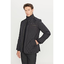 AC&Co / Altınyıldız Classics Erkek Sıyah Standart Fit Normal Kesim Dik Yaka Yan Cepli Overcoat Siyah
