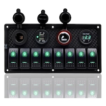 Bfy Switch Panel 8'li +usb+plastik Çakmaklık+ Çakmak+ Voltmetre Yeşil