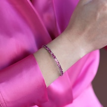 Pembe Baget Taşlı Gümüş Kelepçe Gümüş