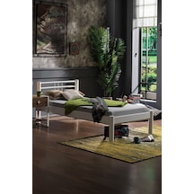 Asos-s Tek Kişilik Ferforje Metal Karyola-beyaz Ahşap Latalı