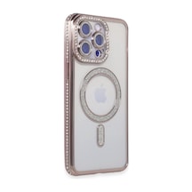 Apple iPhone Uyumlu  15 Pro Uyumlu Kılıf Joke Simli Magneticsafe Kılıf - Pembe