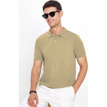 Tudors Erkek Slim Fit Dar Kesim Pamuklu Yumuşak Dokulu Serin Tutan Kumaş Düz Pike Bej Polo Yaka Tişört-33699 Bej
