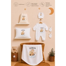 Pia Baby İsme Özel Hastane Çıkışı %100 Pamuk Erkek Bebek Organik Baskılı Tulum Set Keseli Hediyelik 2066tybkyx Krem