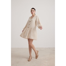 Vos Versa Kadın Kol Bağlama Detaylı Keten Taş Elbise Vvk72601-421-taş