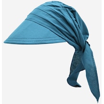 Külah Kadın Safari Bağlamalı Eşarp Siperli Bandana Plaj Şapkası - Standart Mavi