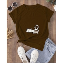 Kozia Outdoors Malkoçbey Kadın Baby Loading... Baskılı Oversize Basic T-şhirt Kahverengi Kahverengi