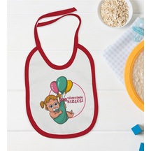 BK Kids Tiizesinin Kızçesi Tasarımlı Kırmızı Bebek Mama Önlüğü-1 Kırmızı