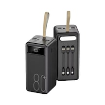 80000mah 4 Usb Çıkışlı Powerbank Type C Lightning Ve Mikro Usb Girişli El Fenerli Siyah