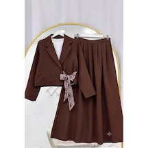 Lovie Moda Ceket Çapraz Bağlamalı Fular Detaylı Kahverengi