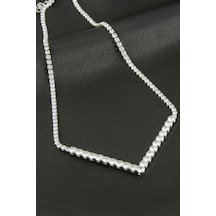 Üçgen - 897 - Tamtur Zirkon Taşlı Lüks Kolye 4 Mm - Nazblsmm - Gümüş Rengi