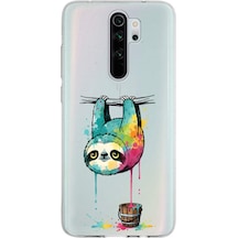 Redmi Note 8 Pro İle Uyumlu Splash Tembel Hayvan Tasarımlı Şeffaf Silikon Kılıf Şeffaf