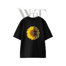 Thewert Sunflower Quote Tasarım Baskılı Ünisex Siyah Oversize T-shirt
