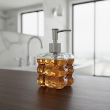 Beyaz Bubble Design Cam Sıvı Sabunluk - 450 Ml Kabartmalı Şık Banyo Ve Mutfak Sabunluğu 7x12 C 5066 - Şeffaf