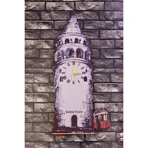 Nostalji Sallanan Sarkaçlı Galata Kulesi Duvar Saati Çok Renkli