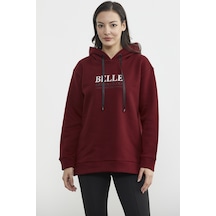 Kapüşonlu İçi Pamuklu Kalın Sweatshirt - Bordo Ekru