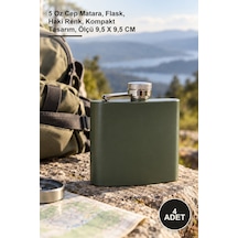 4 Adet Matara 5 Oz Cep Matara, Flask, Haki Renk, Kompakt Tasarım, Ölçü 9,5 X 9,5 Cm