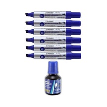 Kesik Uçlu Markör Permanent Kalem 10 MM 6 Adet ve Mürekkep 1 Adet Mavi