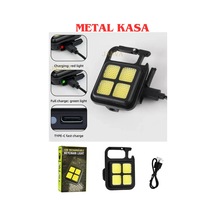 Metal Kasa Led El Feneri , Karabinalı, Mıknatıslı , Su Geçirmez , Şişe Açacaklı , Şarjlı 1200mah Siyah