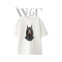 Thewert Doberman Hoodie Tasarım Baskılı Ünisex Beyaz Oversize T-shirt