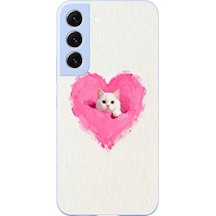 Samsung Galaxy S22 Uyumlu Pembe Kalpli Kedi Baskılı Silikon Kılıf Renkli