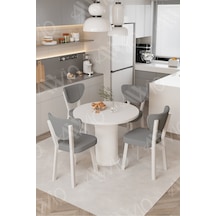 Avvio Elma Yuvarlak Beyaz Mutfak Masa 4 Adet Sandalyeli Takım 90x90 Cm Gri
