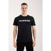 Maximodena Sunrise Urban Yazı Baskılı Erkek Tişört Günlük Sportif Stil Siyah