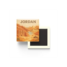 Ürdün - Jordan - Paper Cut Art - Baskılı Buzdolap Magneti Kare - 9x9 Cm