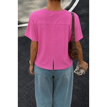 Cool Tarz Kadın %100 Pamuk Sırt Detaylı Süprem Bisiklet Yaka T-shirt Fuşya Fuşya