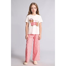 Defacto Baskılı Ve Çizgili Regular Fit 2li Pijama Takımı Kız Çocuk H5510a826wner103 Ekru-er103