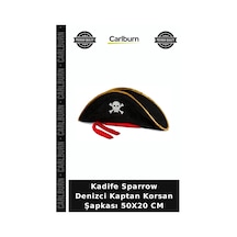 Özel Üretim Kostüm Yetişkin Boy Kadife Sparrow Denizci Kaptan Korsan Şapkası 50x20 Cm