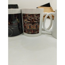 Kitaplık Kupa - Kitap Duvarı Temalı Seramik Bardak Kitap Sever Hediyesi 325ml Beyaz - Çok Renkli