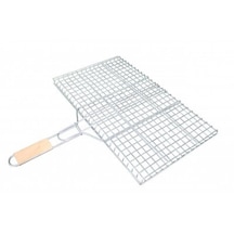 Orta Boy Ahşap Saplı Mangal Izgarası 40x30 Cm Kilitlenebilir Çift Taraflı Tel Barbekü Kafesi