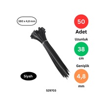 Plastik Kablo Bağı Klipsi Cırt Kelepçe 380 Mm X 4.8 Mm Siyah 50 Adet
