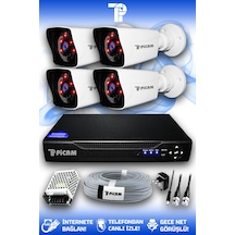 Picam 4 Kameralı Kare 4 Dış Kamera Set HDD'siz Full HD Gece Görüşlü Güvenlik Kamerası Sistemi