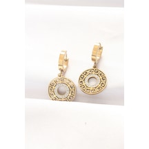 Ezoconcept Pirinç Gold Renk Taşlı Oval Küpe Çok Renkli