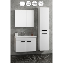 Çiğdem Kulplu 80 - 35 CM Beyaz Mdf Seramik Lavabolu Asma Banyo Dolabı Takımı